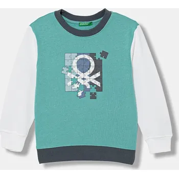 Chlapecká mikina Dětská bavlněná mikina United Colors of Benetton 3J70G10LJ.P.Stagionale tyrkysová 66X, vel. 98