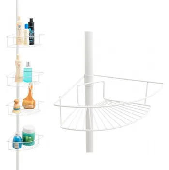 Tyč na sprchový závěs Erga Scopic, rohová teleskopická sprchová tyč 4 policová XL, bílá matná, ERG-YKA-CH.SCOPIC-XL-WHT