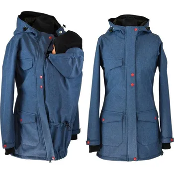 Těhotenská móda Softshellový nosící kabát 2v1 - modrý žíhaný Velikost: M