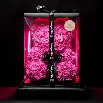 umělá květina Medvídárek Limited Edition 40cm dárkově balený - tmavě růžový