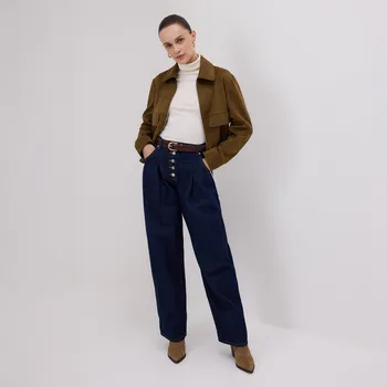 Dámské džíny Reserved Jeans barrel s záhyby 559GE-59J-40 tmavomodrá L