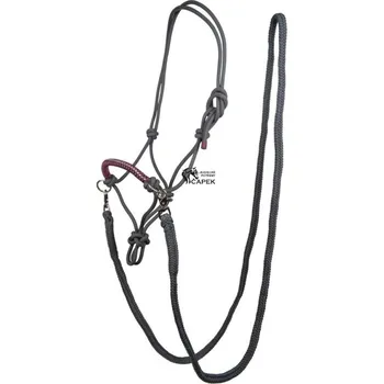 Vybavení pro koně Provazová ohlávka s otěžemi HKM -STRASS- - Petrolejová/Hnědá - Pony