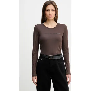 Pánská móda Bavlněné tričko s dlouhým rukávem United Colors of Benetton 3GA8E16G0 hnědá 89X, vel. XXS