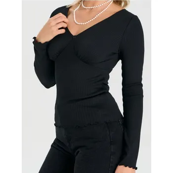 Sinsay - Žebrované tričko s dlouhým rukávem - černá - 527HC-99X - 527HC-99X-XXL