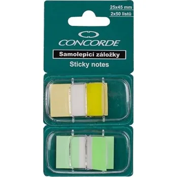 Samolepící bloček Záložky Concorde, žlutá,zelená, 2 x 50 záložek