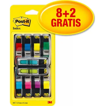 Samolepící bloček Samolepící záložky Post-it® - 11,9 x 43,2 mm, mix barev 8+2 ks