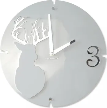 Hodiny Stylové hodiny do obývacího pokoje bílé s jelenem 30 cm