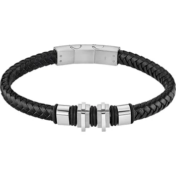 Módní doplněk Pánský kožený náramek ocelové kroužky černý | Snadné zapínání | Ověřeno 1000+ zákazníky | Náramek pro může | Pánské šperky | ROMERO chirurgická ocel, kůže