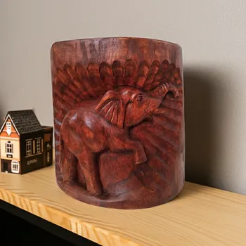 Slon Štěstí - Dřevo kmen stromu 15x15 cm