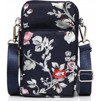 Malá taštička KVĚTINA RO79 (Malá dámská taštička na telefon a doklady přes rameno, 3 kapsy na zip, barva modrá)