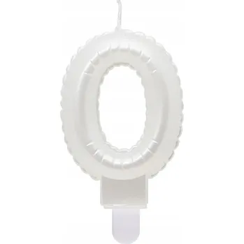 Dortová svíčka Na dort narozeninám Číslice 0, perleťově bílá