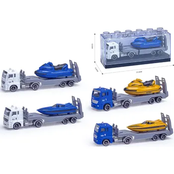 autíčko Kovový model kamionu s motorovým člunem 1:64 - více druhů (1 ks)