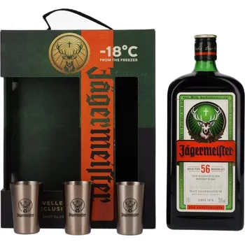 Likér Jägermeister 1 l 35% + 3 kalíšky (dárkové balení)