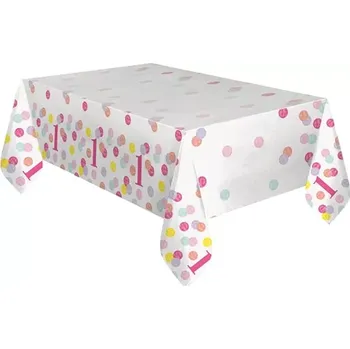 Jednorázový ubrus Plastový ubrus 1. narozeniny růžové puntíky