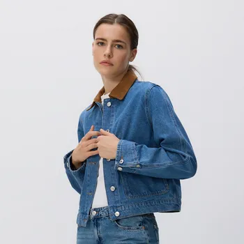 Reserved - Džínová bunda s&nbsp;kontrastním límcem - modrá - 777HN-55J - 777HN-55J-S