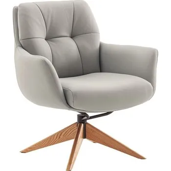 Křeslo Kožené otočné křeslo ASSENTO s područkami krémová typ C s dřevěnou ponoží