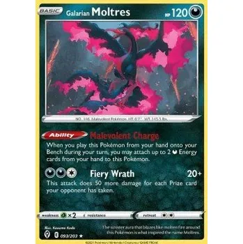 Sběratelská karetní hra Pokémon EVS 093/203 Galarian Moltres - Evolving Skies Stav: Near Mint, Verze: REVERSE HOLO