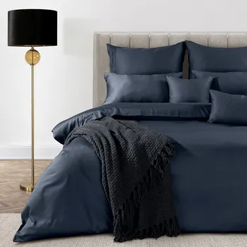 Povlečení MAKOSATENOVÉ POVLEČENÍ EVA MINGE ELEGANT1F 160X200 CM, 2 KS 70X80 CM TMAVĚMODRÉ