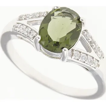 Prsten My Moldavite Stříbrný prsten s vltavínem a zirkony 04 56 mm