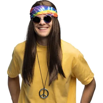 Set Hippie John (čelenka, brýle, paruka a náhrdelník)