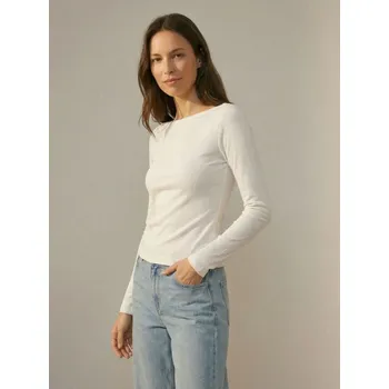 Sinsay - Tričko s&nbsp;dlouhými rukávy, z&nbsp;žebrovaného úpletu s&nbsp;vysokým podílem bavlny - krémová - 542HC-01X - 542HC-01X-XXL