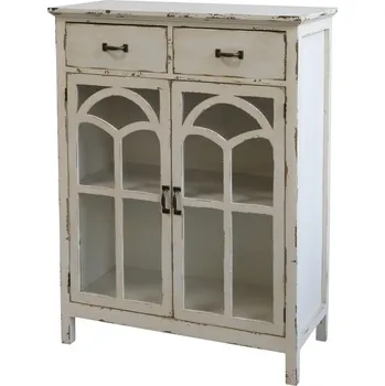 Komoda Krémová dřevěná komoda s prosklenými dvířky Old Satin- 70*32*92cm