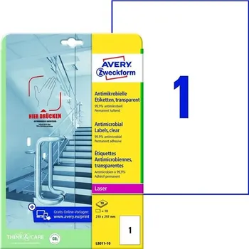 Samolepící etiketa Antimikrob. etikety Avery Zw.,transp.,210 x 297mm