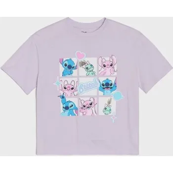 Dívčí oblečení Sinsay - Bavlněné tričko s krátkým rukávem Lilo & Stitch - levandulová - 594FV-04X - 594FV-04X-134