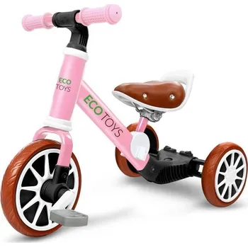 Dětské vozidlo Odrážedlo s pedály v růžové barvě s hnědým detailem