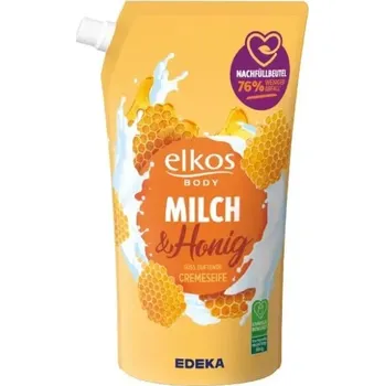 Koupelová kosmetika Elkos Mléko a med - tekuté mýdlo náhradní náplň 1000 ml - originál z Německa