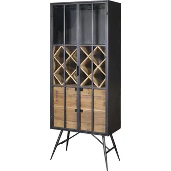 Komoda Černá antik kovová vitrína vinotéka Larisse - 65*36*170 cm