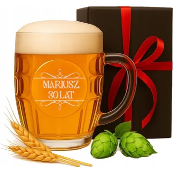 Sklenice Skleněná pivní sklenice na pivo Sud s držákem na narozeniny s gravírováním 500 ml