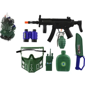 plyšák Vojenská sada samopal klapací plast 32cm s doplňky v síťce