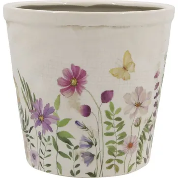 Květináč Béžový antik keramický obal květináč s květy Avignon M - Ø 16*16 cm