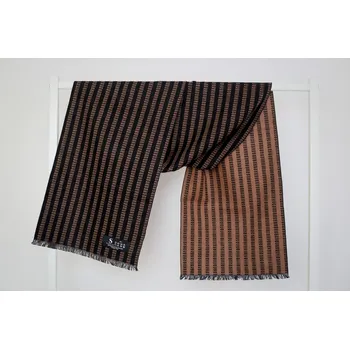 Šála Šála z česaného hedvábí kávovo-černá se vzorem oboustranná, HEDVÁBNÝ SVĚT