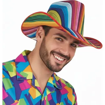 Karnevalový doplněk Klobouk duhový pruhovaný