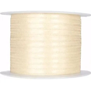Stuha Tenká saténová stužka krémová 3mm x 10m (2,20 Kč/m) (Saténová stužka krémová, oboulící, tkané okraje)