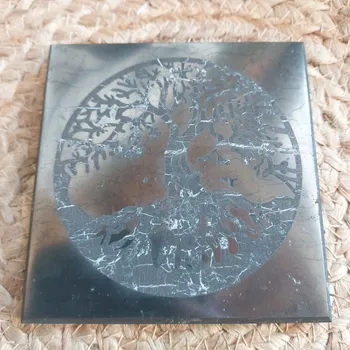 Šungit Destička Strom života 10x10cm, leštěná