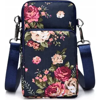 Dámská taštička ROZA RO81 (Dámská malá taštička na telefon a doklady, 3 kapsy na zip, barevný potisk květiny, modrá barva)