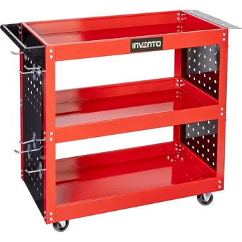 Dílenský vozík s 3 policemi, otočnými kolečky a perforovanými stěnami, 100 kg, Invento INVTL06