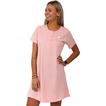 Dámské noční prádlo Růžová noční košilka pro plnoštíhlou ženu na knoflíky s růží, big 1C3440 růžová 1xl