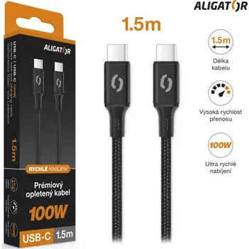 Datový kabel Datový kabel ALIGATOR PREMIUM 5A 100W, USB-C/USB-C, černý