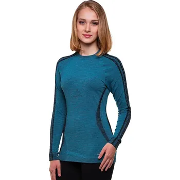 Dámské bezešvé merino triko s dlouhým rukávem MOIRA X-COMPACT, smaragd-emerald blue S - M