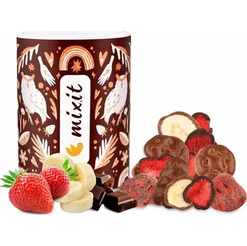Potravina Mixit Velké křupavé banánky a jahody v čokoládě (350 g)