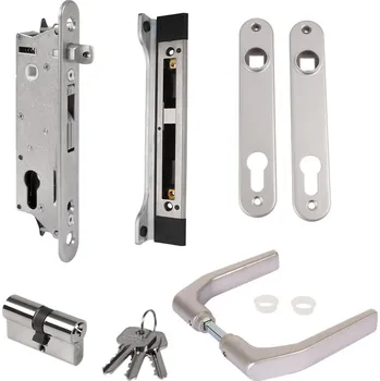 příslušenství k bráně LOCINOX ® LOCINOX® sada FIFTYSET pro zamykání křídlové branky (štítek, doraz, cylindrická vložka, klika), pro profil 50x40 mm
