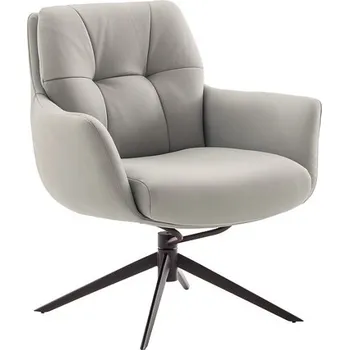 Křeslo Kožené otočné křeslo ASSENTO s područkami krémová typ C s černou matnou podnoží