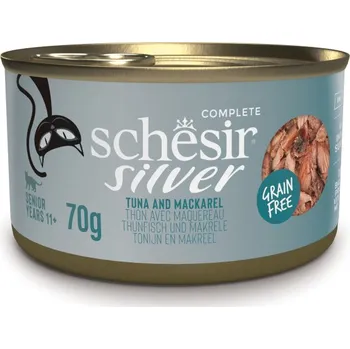Krmivo pro kočku 12×70 g Schesir Silver Senior tuňák a makrela mokré krmivo pro kočky