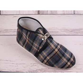 Pánské pantofle české bačkory papuče BOKAP 073 důchodky vyšší s přezkou vícebarevné káro velikost: 48