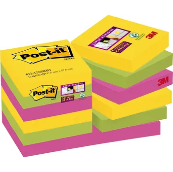 Samolepící bloček Samolepicí bloček Post-it Super Sticky - 47,6 x 47,6 mm, Carnival, 12