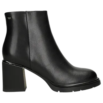 Dámská obuv Černé Kožené Dámské Kotníkové Boty Na Širokém Podpatku Wojas 5534051 36